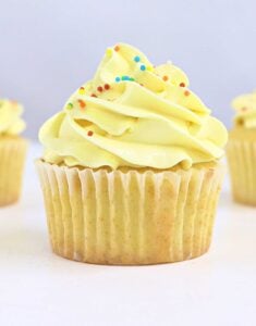 Soft vanilla cupcakes with an American buttercream