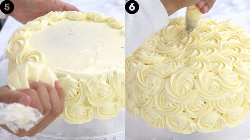 piping rosette border on the outside of the cake