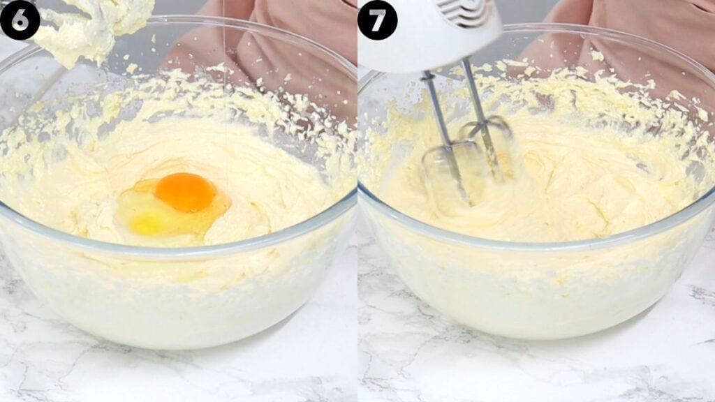 adding eggs to batter