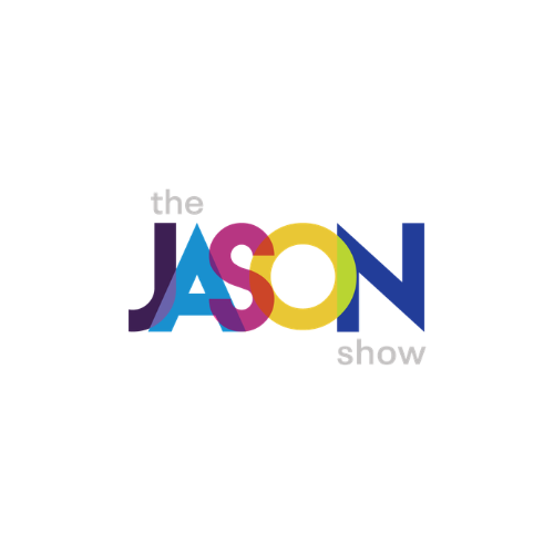 Logo for The Jason Show with multicolored overlapping letters spelling JASON and gray 'the' above and 'show' beside on a white background.