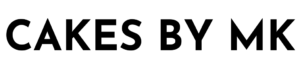 Logo reading 'CAKES BY MK' in bold black letters on a white background.